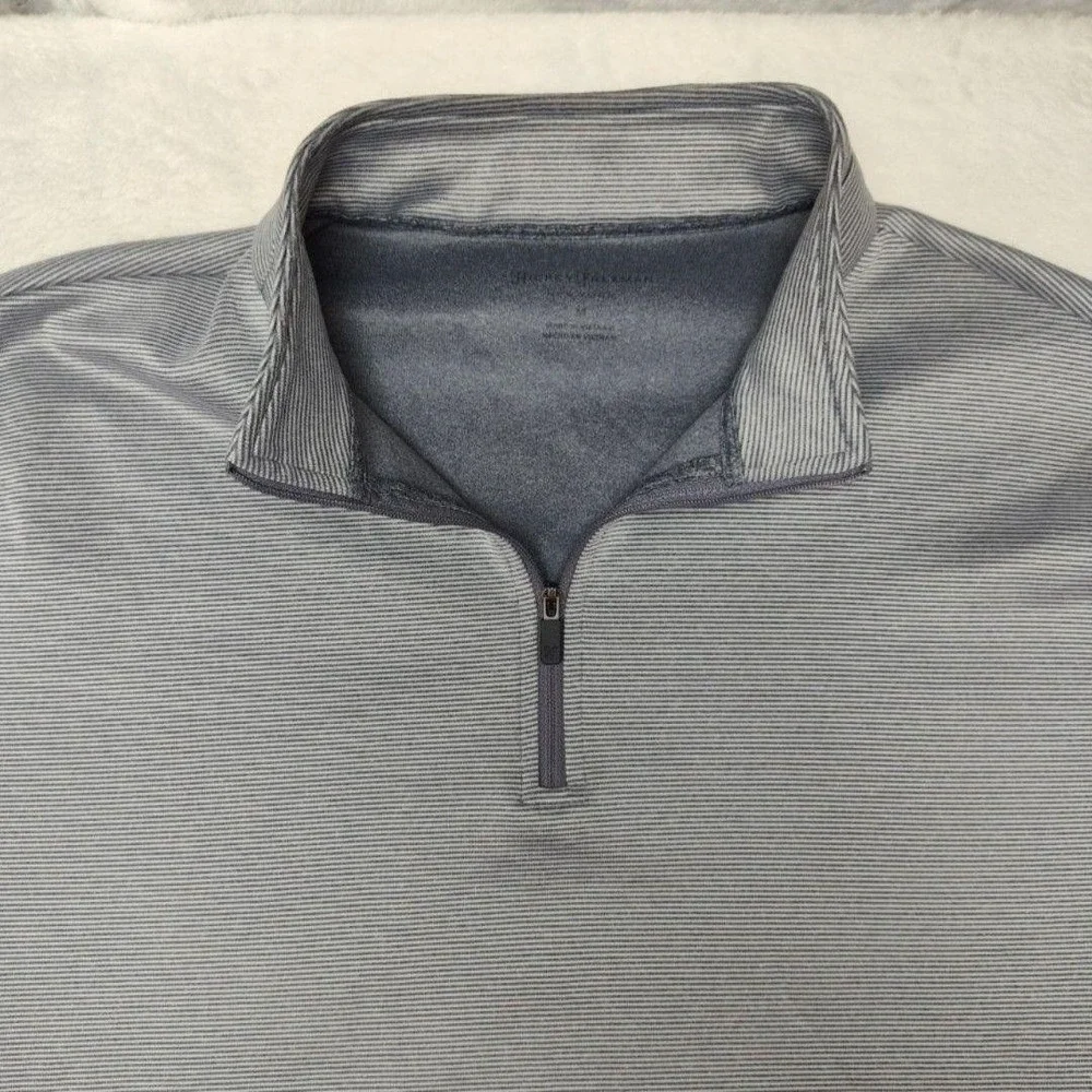 Hickey Freeman Sweater Mens M Gray Striped 1/4 Zip Pullover Golf Stretch Work